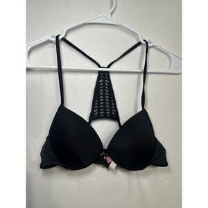Victoria's Secret The Fabulous Push-Up Bra Black Crochet Racerback 34A 36012311